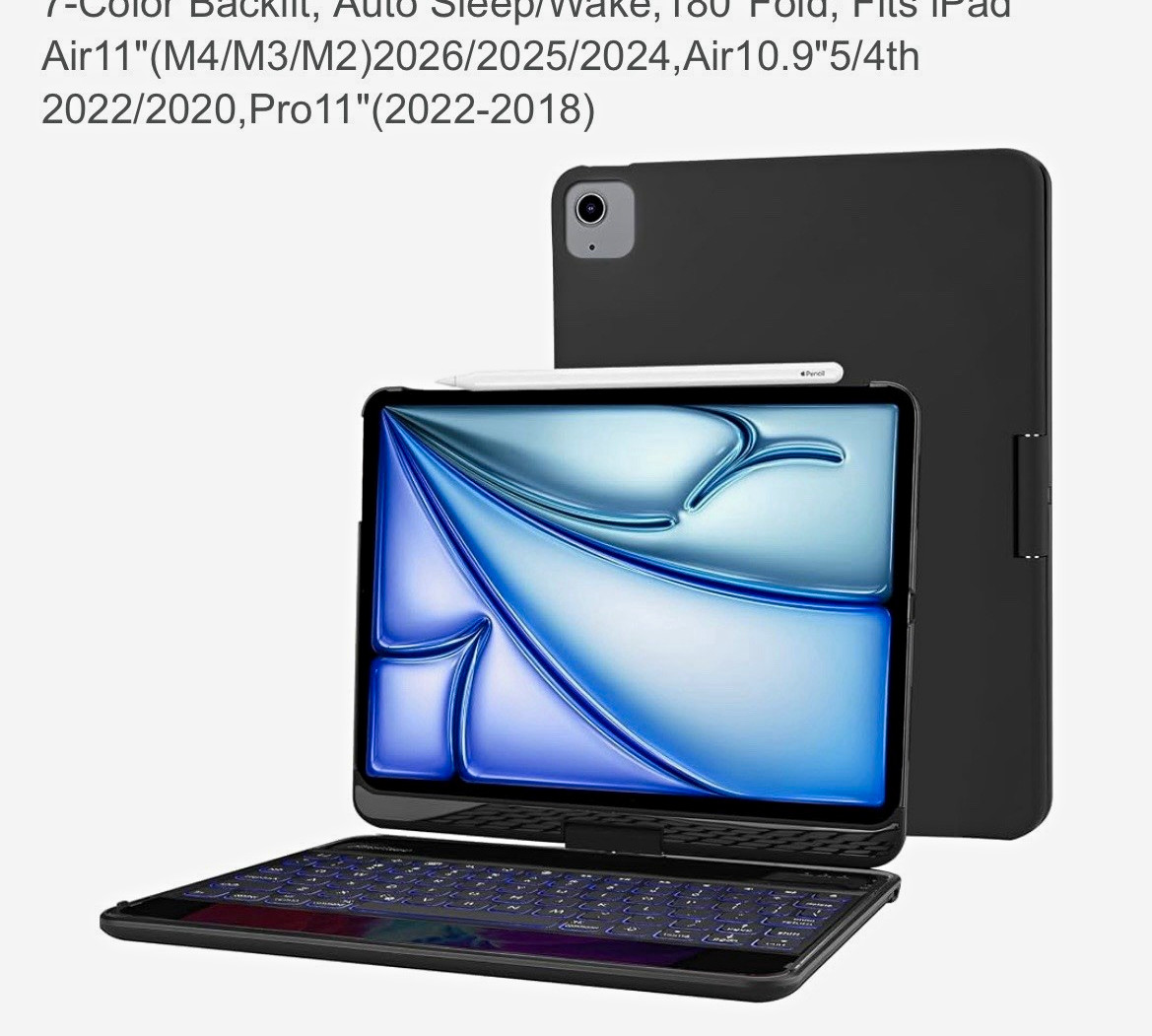 Keyboard Case iPad Air/Pro 11/10.9 Black ProCase 360° Swivel Bluetooth Backlit