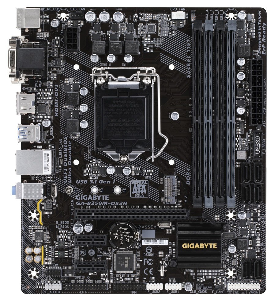 FOR Gigabyte GA-B250M-DS3H VGA DVI-D HDMI LGA1151 6/7th Gen Motherboard Test OK