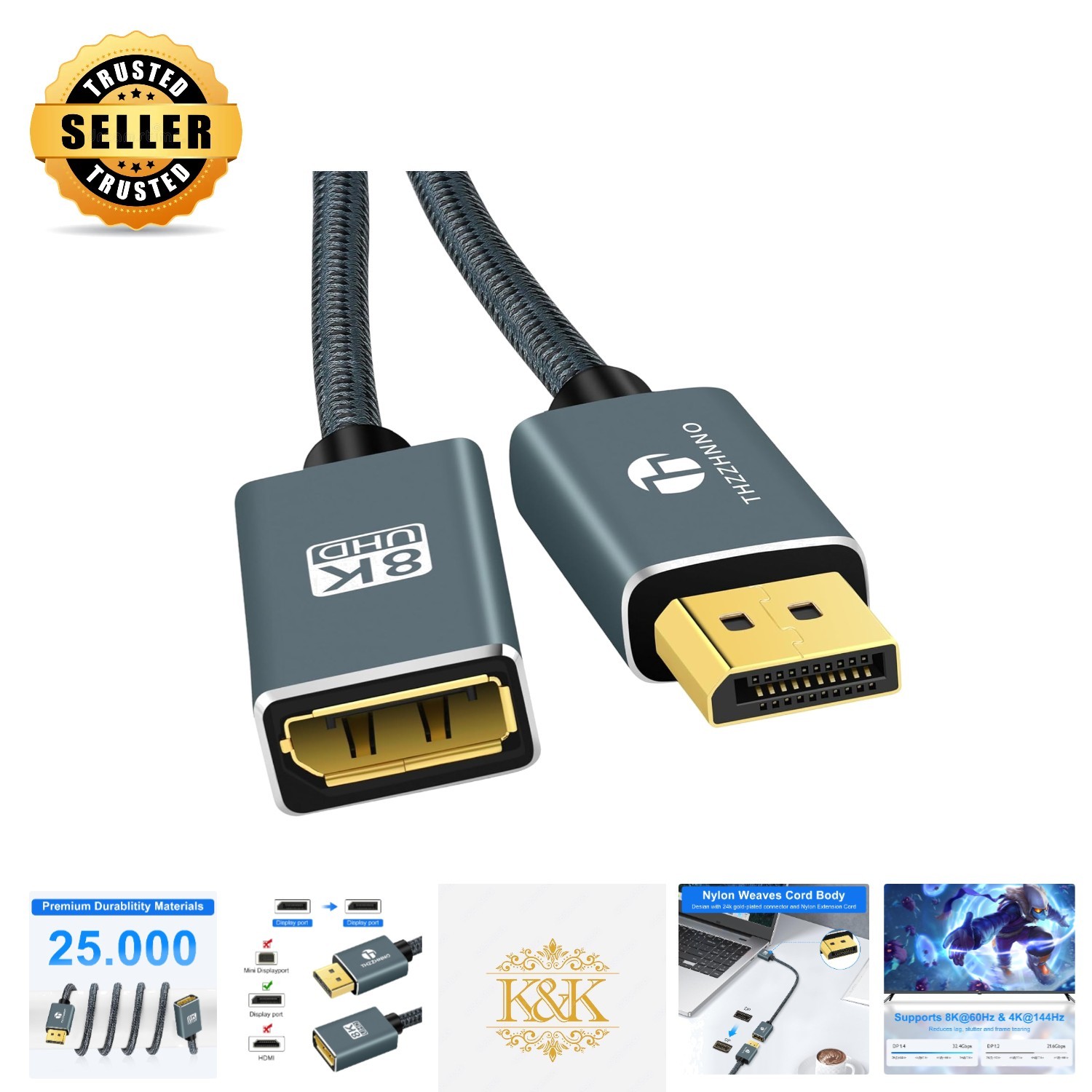 Durable Braided 8K DisplayPort Extension Cable - 3.3FT for Superior Connectivity