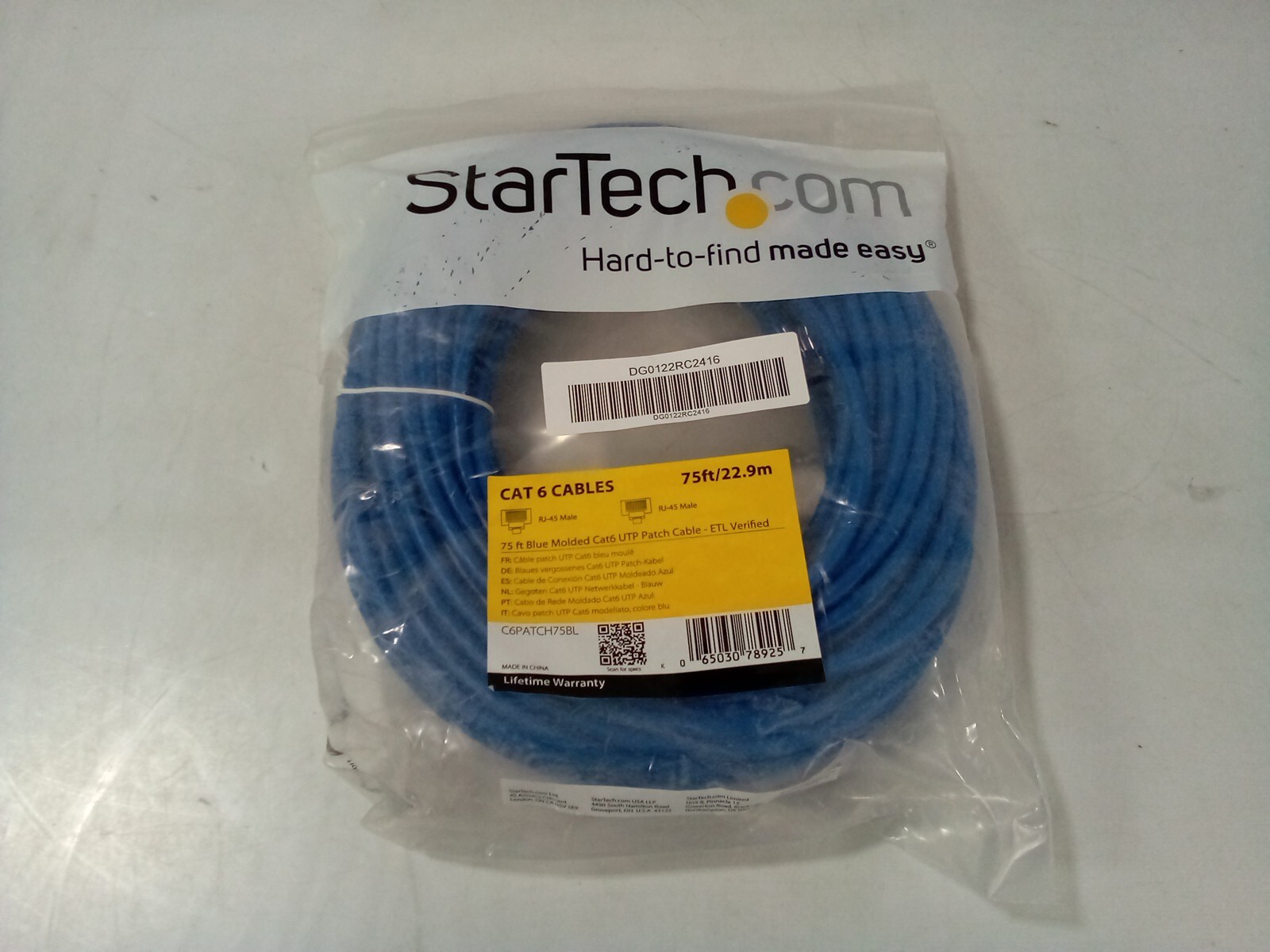 StarTech.com 75ft CAT6 Ethernet Cable - Blue Molded Gigabit - 100W PoE UTP 650MH