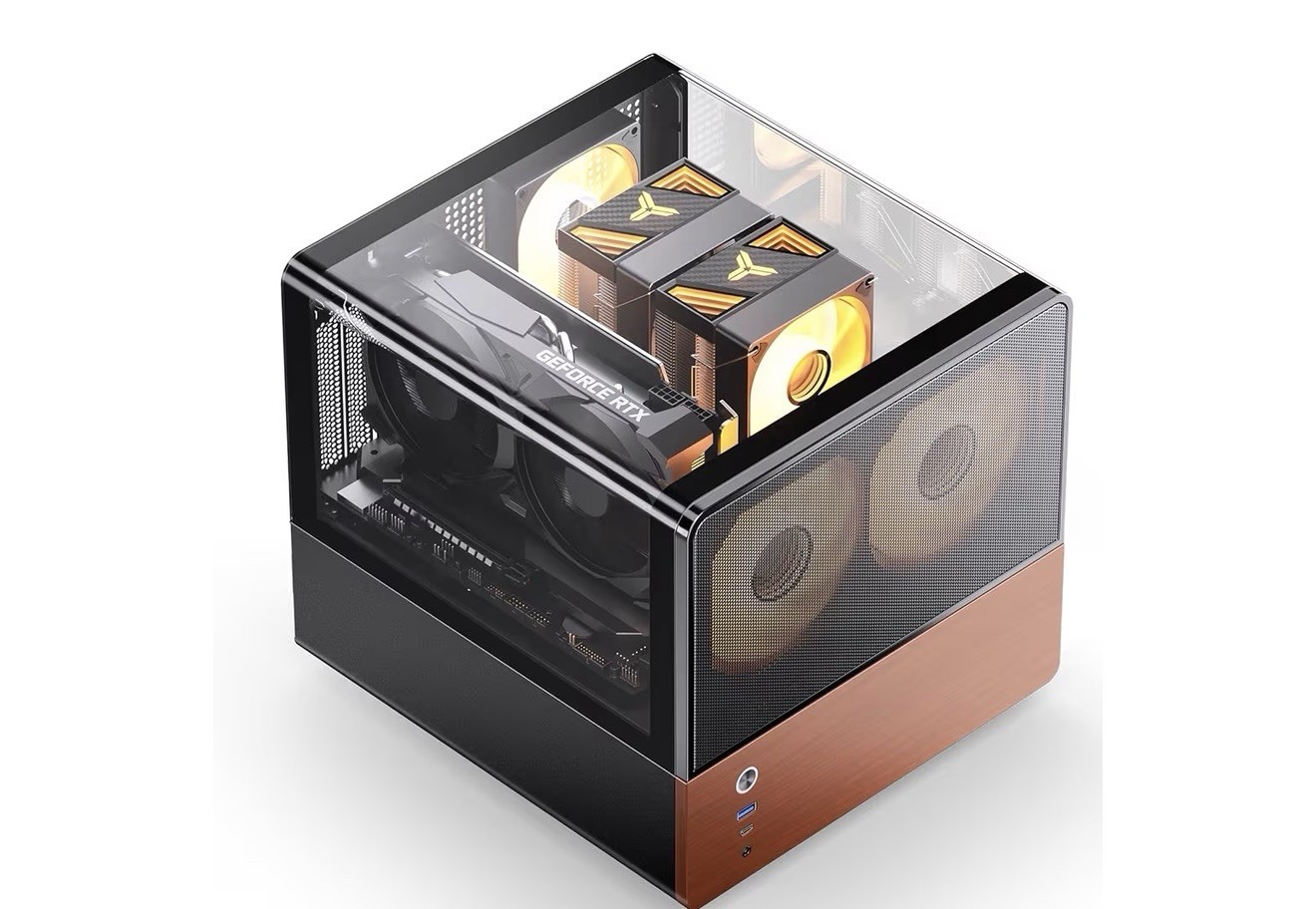 V12 Micro ATX Mid Tower PC Case, Hyperboloid Glass Desktop Design, Black