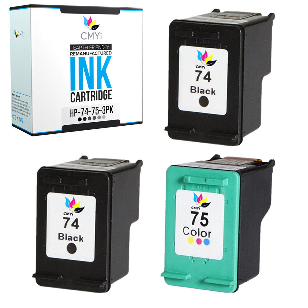 3 PK Replacement for HP 74 75 Ink Cartridges Black Tri-Color Color Cartridge