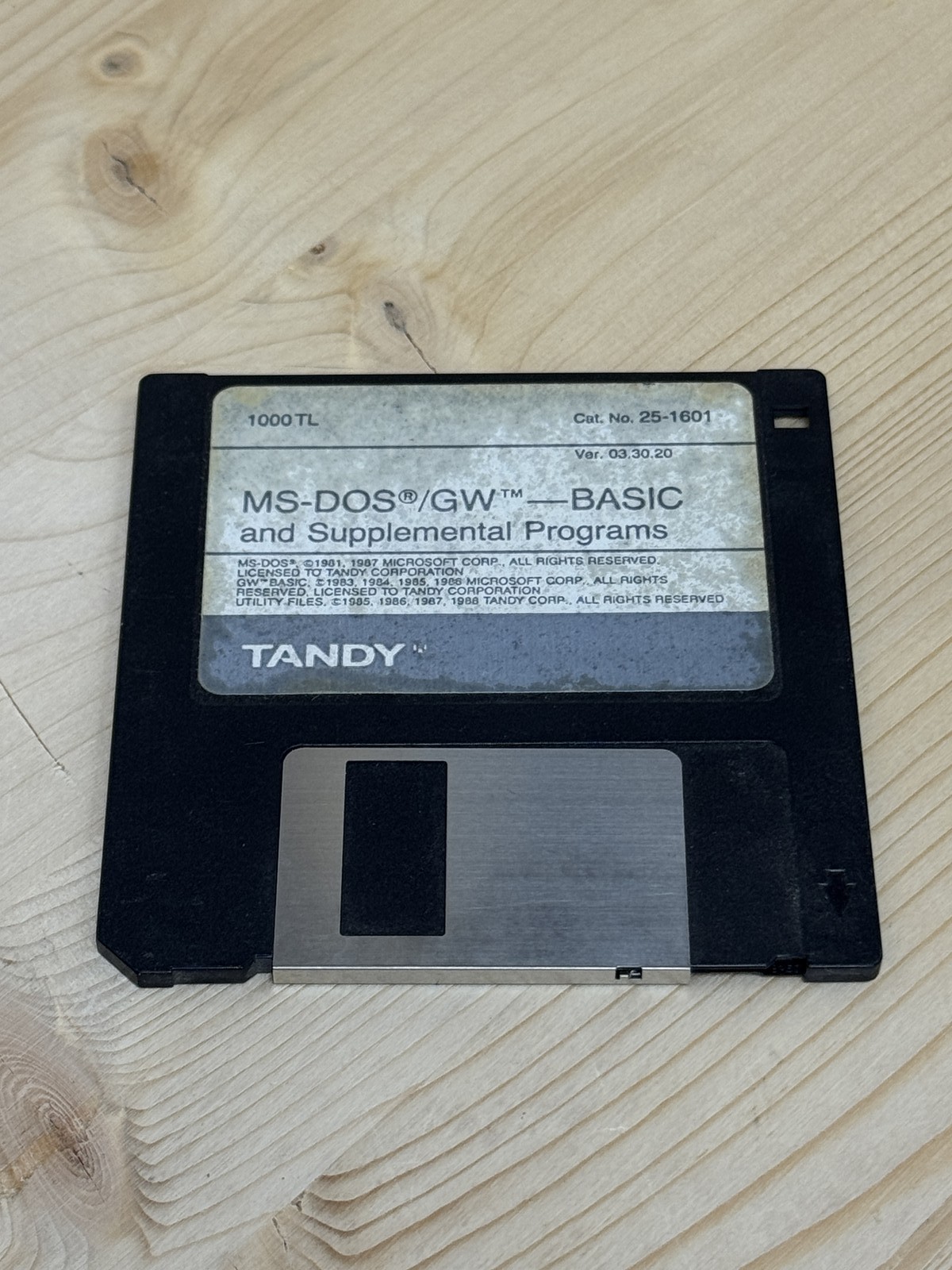 Tandy MS-DOS GW-BASIC 3.5" Floppy Disk Cat. No. 25-1601 Version 03.30.20 Vintage