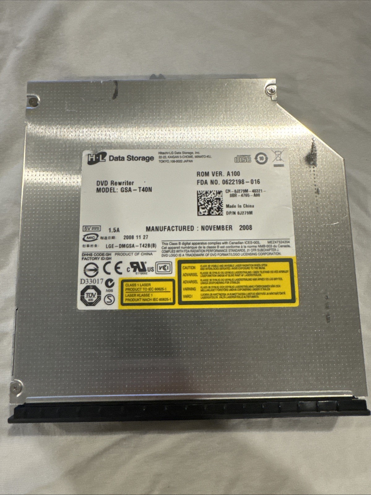 OEM Dell HL Data Storage GSA-T40N Slim Laptop DVD±RW CD Burner Drive 0J279M