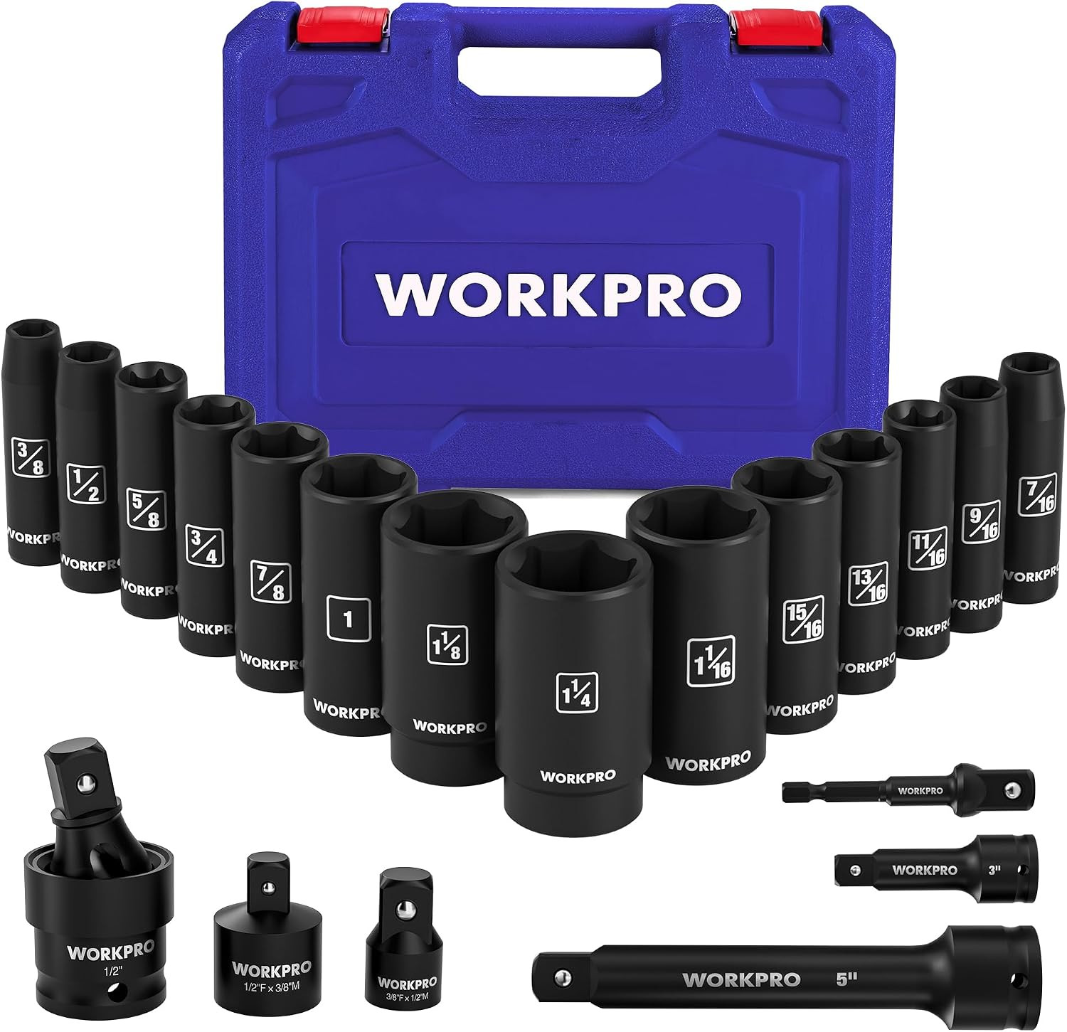 20-Piece 1/2＂ Drive Deep Impact Socket Set, SAE