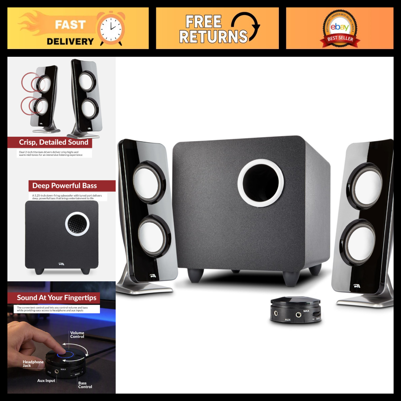 2.1 Multimedia Speaker System with Subwoofer, 62W Peak Power, Strong Bass for Mu