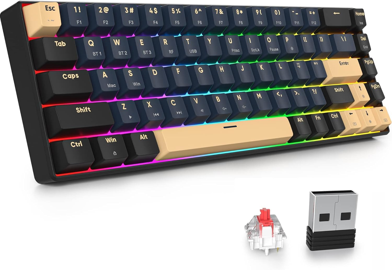 GT68 65% Mechanical Gaming Keyboard 60 Percent RGB Hot-Swappable 68-Key Wireless