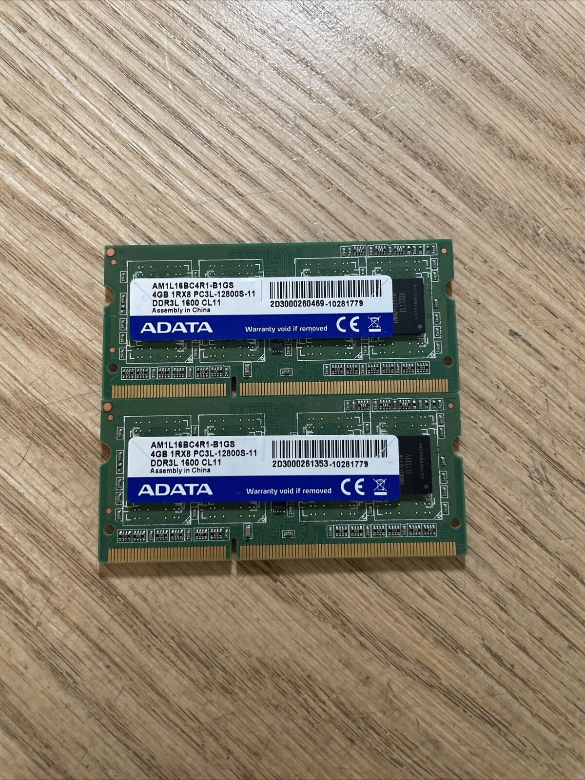 lot of 2 Laptop Ram ADATA 4GB x1 DDR3 1600mhz AM1L16BC4R1-B1GS SO-DIMM 1.35v