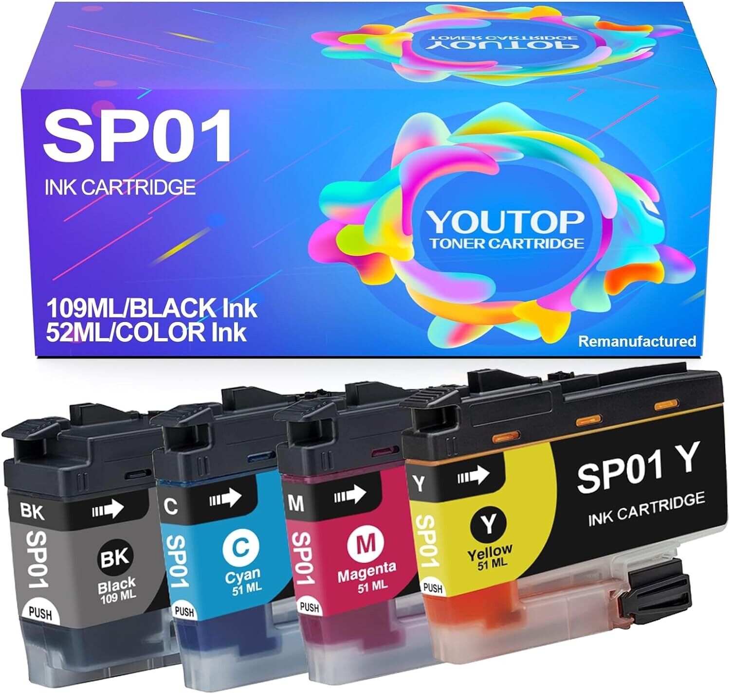 YOUTOP for Brother Sublimation Ink Cartridge Color 4-Pack SP01XLBK SP01CS SP01MS