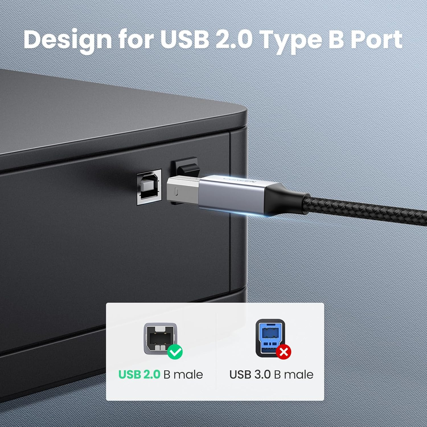 UGREEN USB B to USB C 6 FT Printer Cable, Nylon USB B to C Cord for Macbook P...