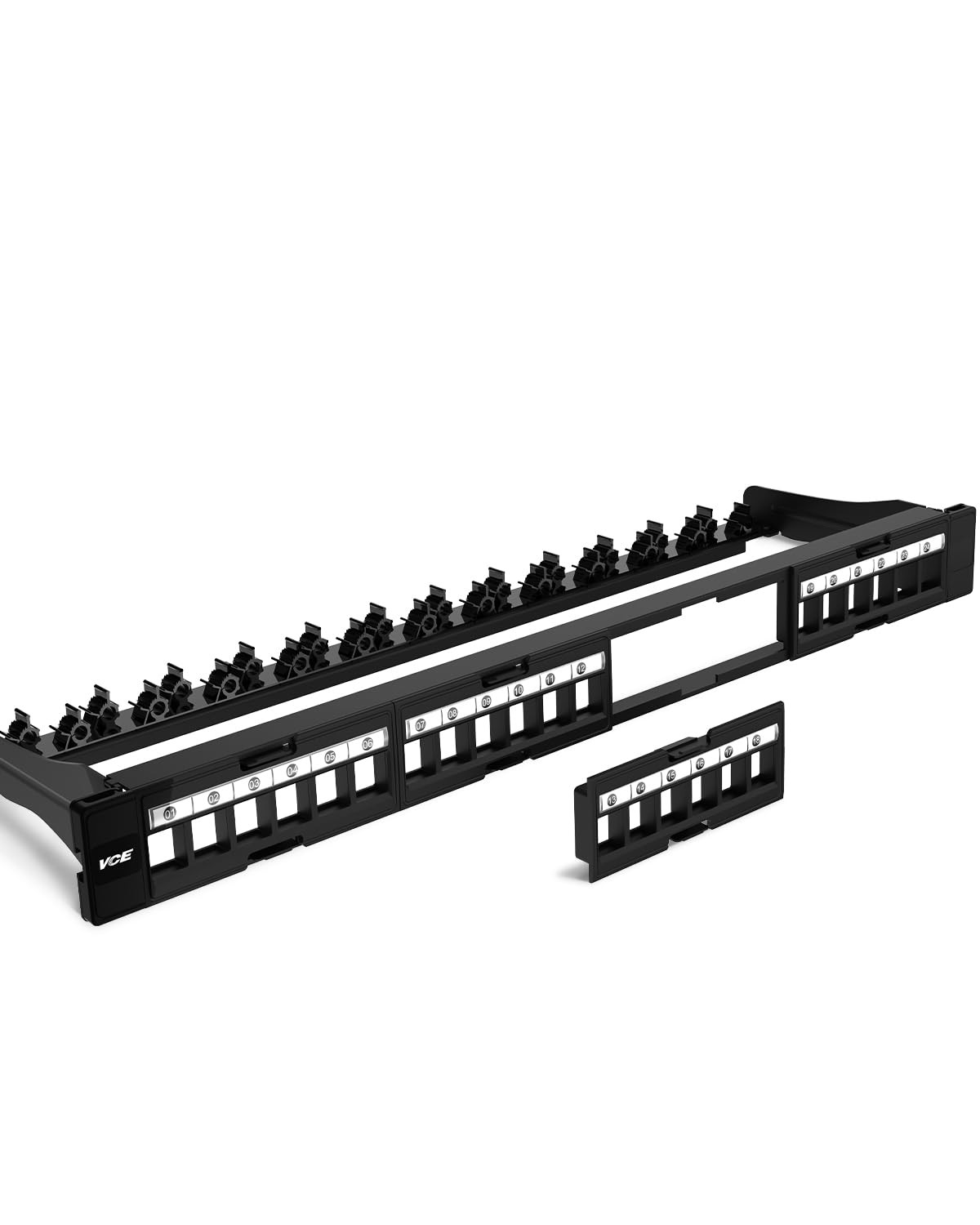 Cat6 Patch Panel 24 Port 1U Blank Removable Adjustable Rear Black