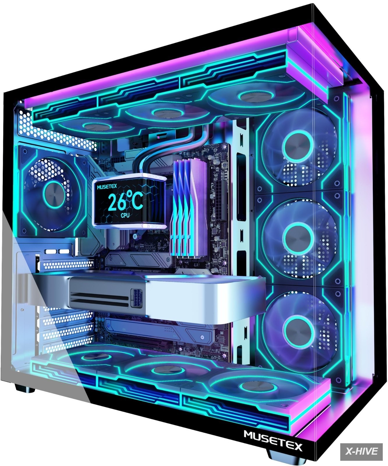 Computer Cases Metal,Plastic,Tempered Glass 1 MUSETEX Y6 PC Case Pre-Installed