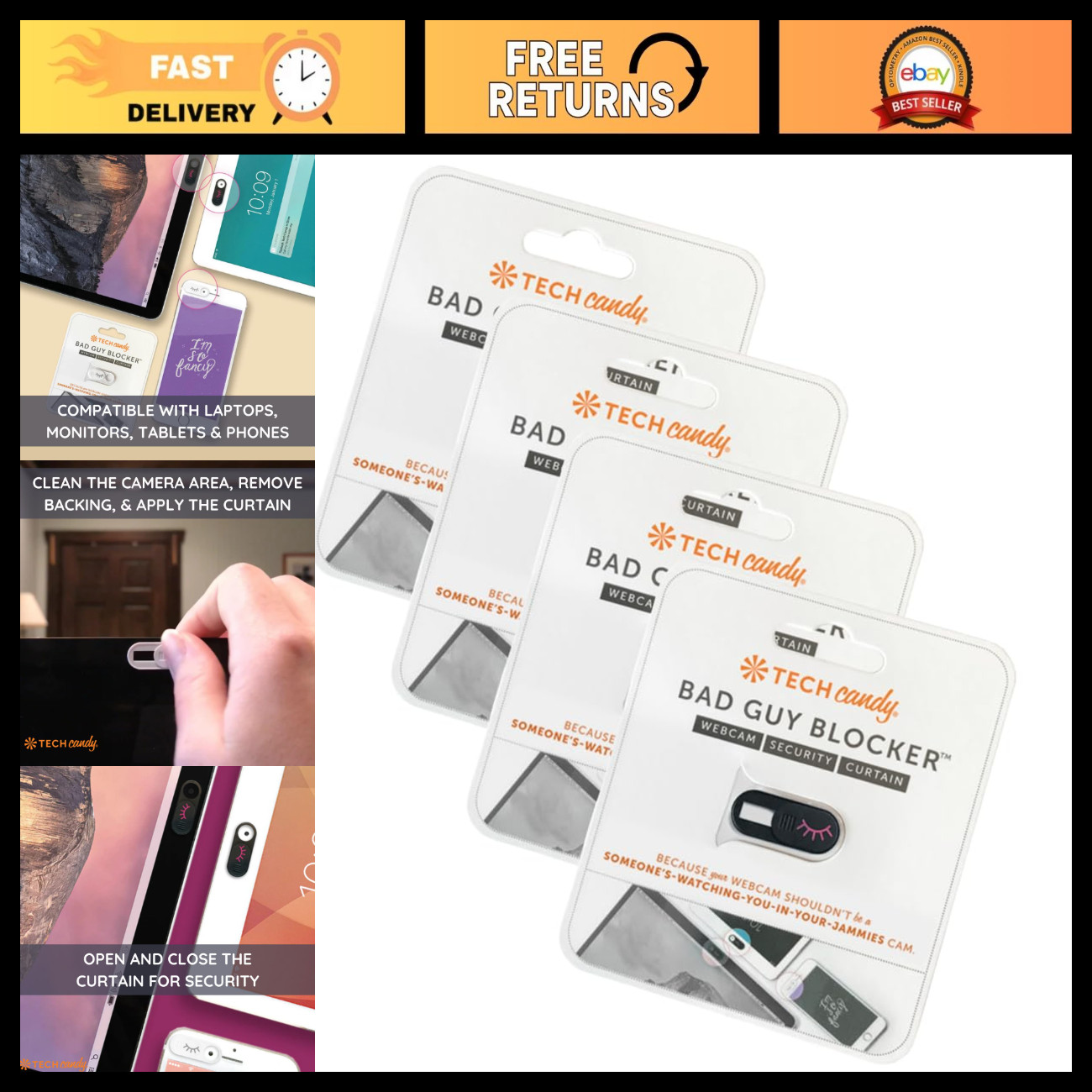 Webcam Cover Privacy Protector - Thin, Durable, Easy Application for Laptops, PC