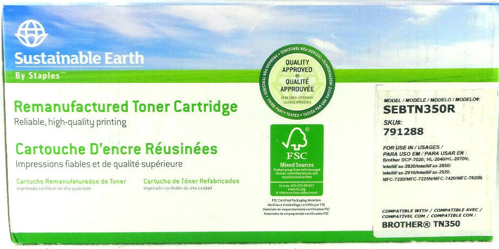 Sustainable Earth Black Remanufactured Toner Cartridge Replaces Brother TN350