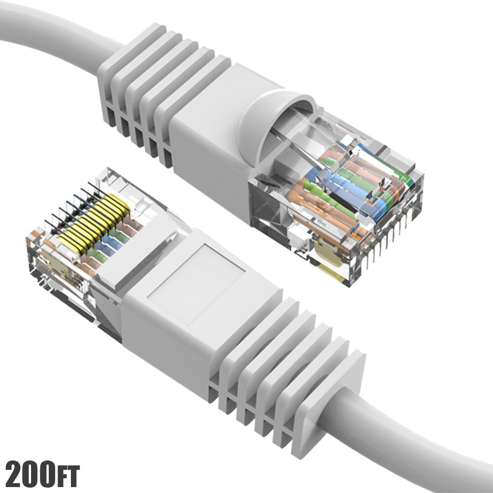 200FT Cat6 RJ45 Network LAN Ethernet UTP Snagless Patch Cable Pure Copper White