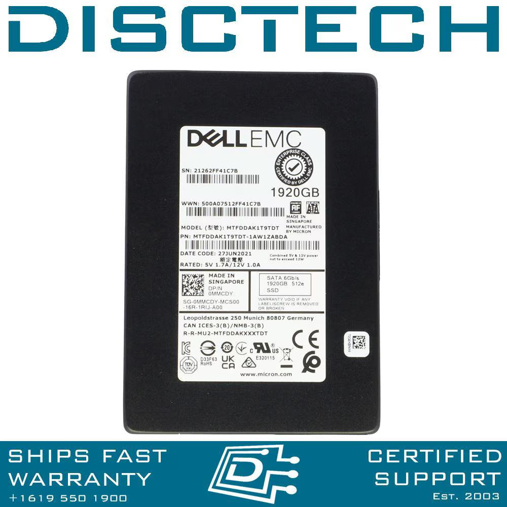 Dell MMCDY 1.92TB SATA 6Gbps MU TLC 2.5 inch SSD Micron MTFDDAK1T9TDT-1AW1ZABDA