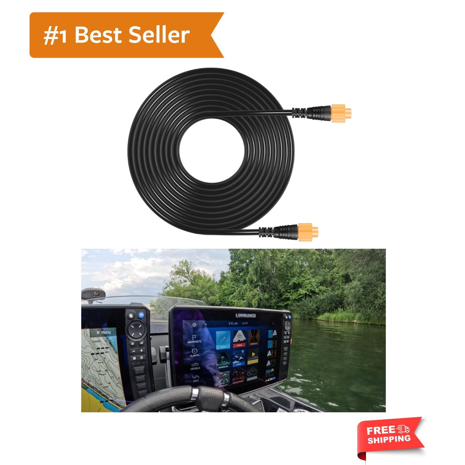 25' Ethernet Cable Compatible with Lowrance Fishfinder/Chartplotter Networks,...