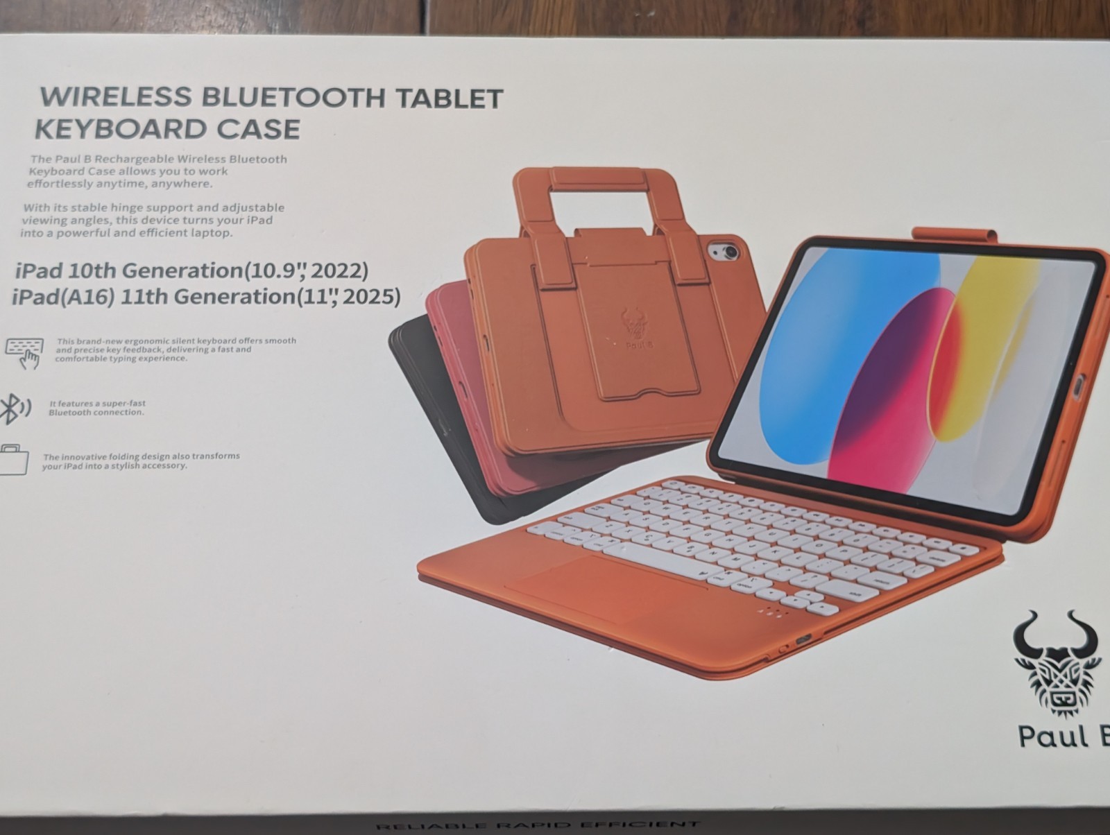 Paul B Bluetooth Keyboard Case iPad 10th Gen 10.9 Air 11 Brown Open Box