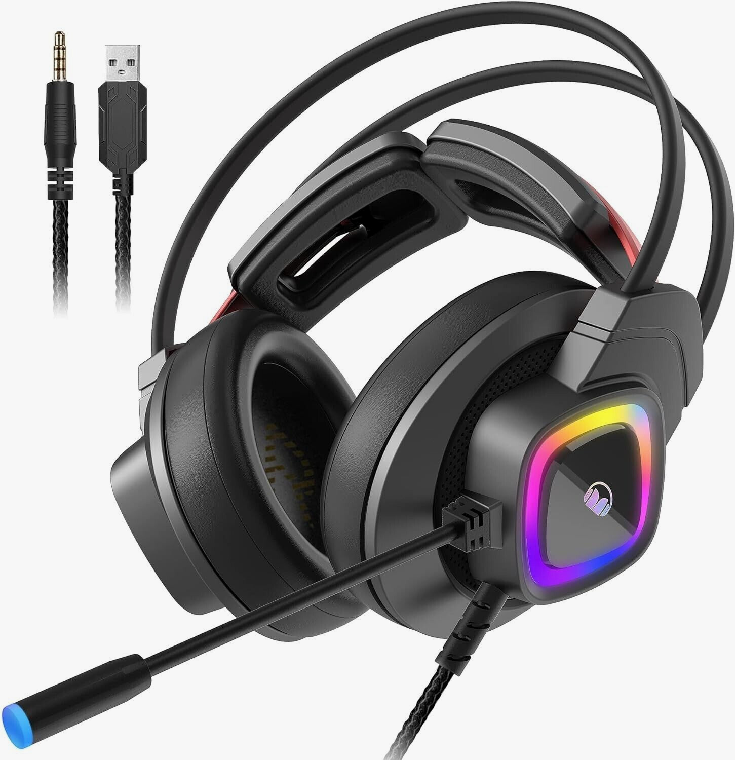 Gaming Headphones with Noise Cancelling Mic RGB Light for PC Mac PS5 Xbox One