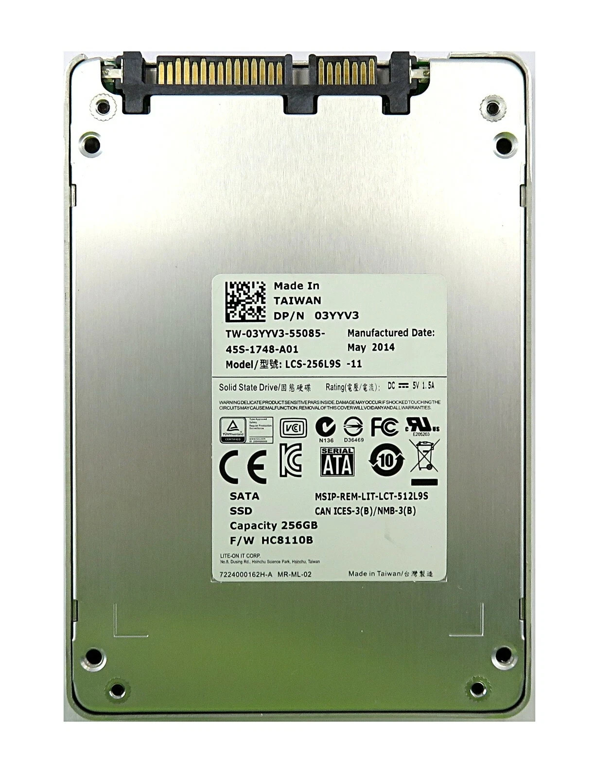 03YYV3 256GB SSD 2.5" SATA Model: LCS-256L9S DP/N: 3YYV3