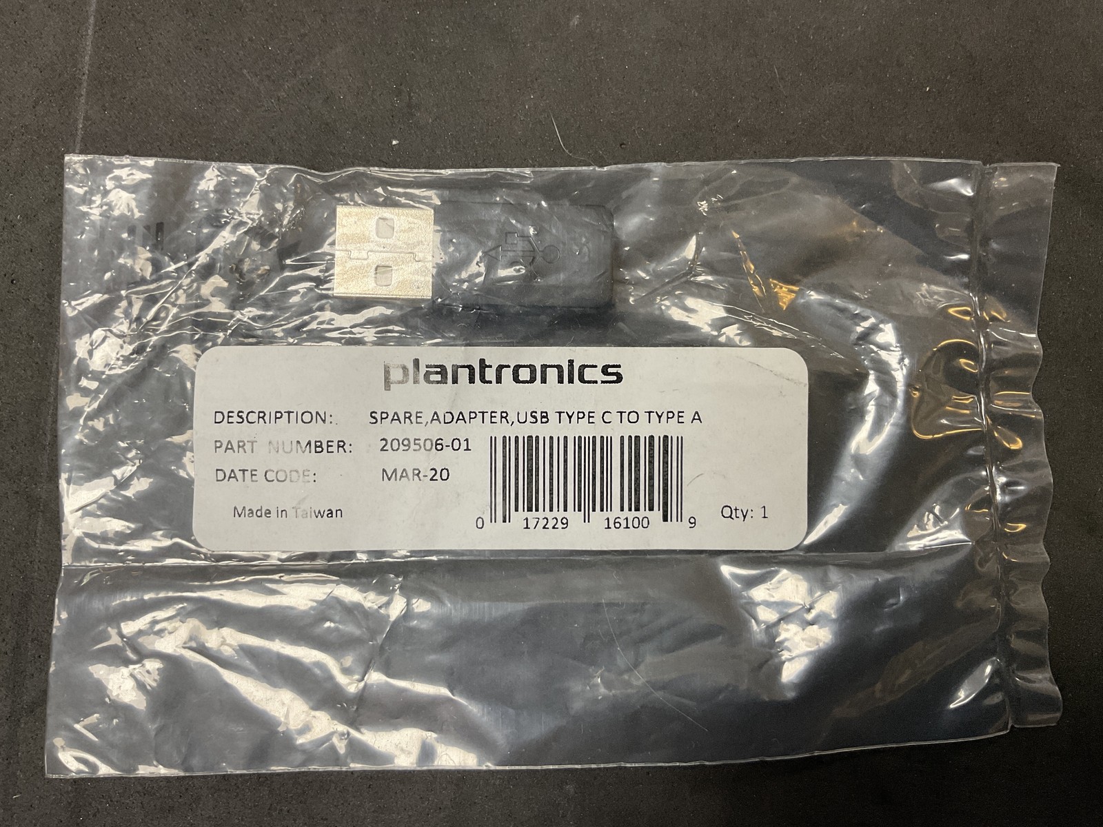 Plantronics 209506-01 USB Type-C to Type-A Adapter Spare New Sealed