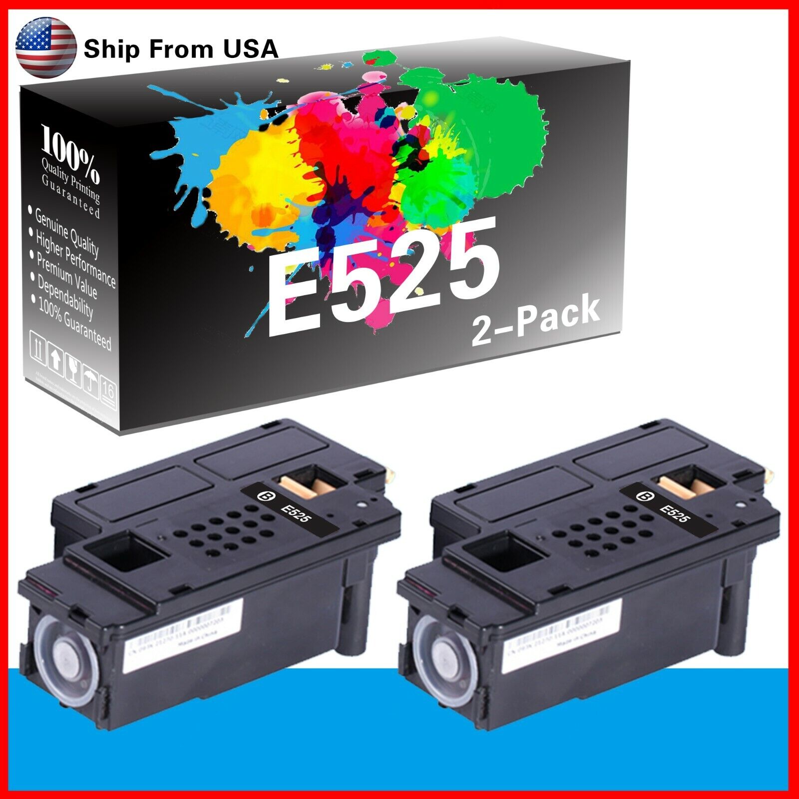 2PK Compatible E525 Toner Cartridge for Dell 525W Printer