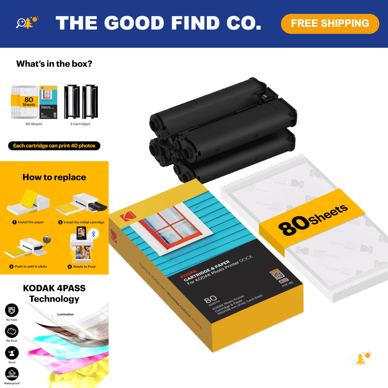 4x6” Photo Printer Cartridge Refill, 80 Sheets for Dock Plus & Era Models