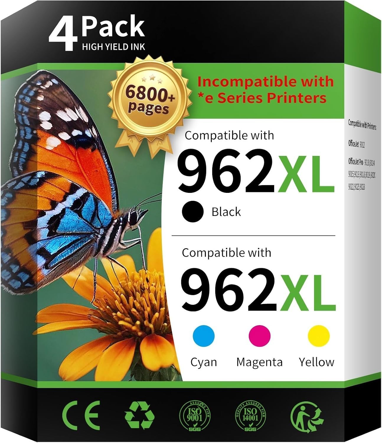 4PCS 962-XL Printer Ink for HP OfficeJet Pro 9010 9015 9016 9018 9020 9025 9015e