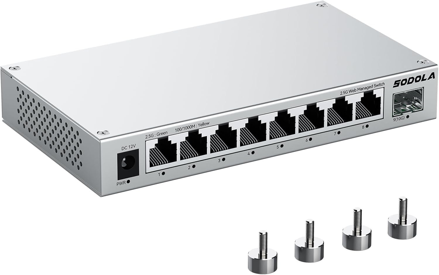 SODOLA 8-Port 2.5Gb Web Managed Switch with 10G SFP+, Aluminum Alloy Cooling & M