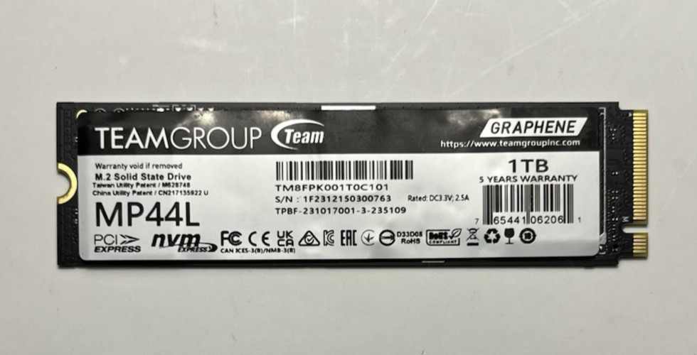 Team MP44L 1TB Solid State Drive M.2 2280 SSD - PCI Express NVMe | 99% HEALTH