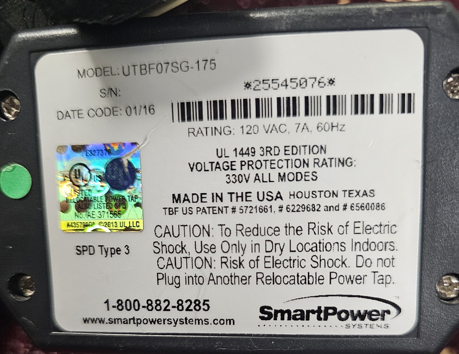 SmartPower Systems Smart Cord (Model: UTBF07SG-175) A Professional-grade Cable