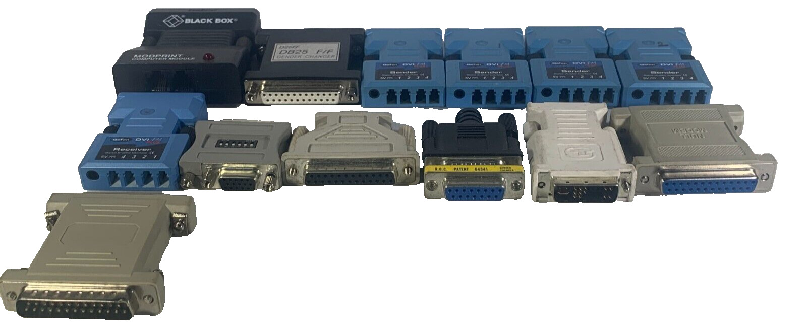 Lot of Adapters: Gefen DVI FM Plus Sender & Receiver, Black Box Modprint, DB25