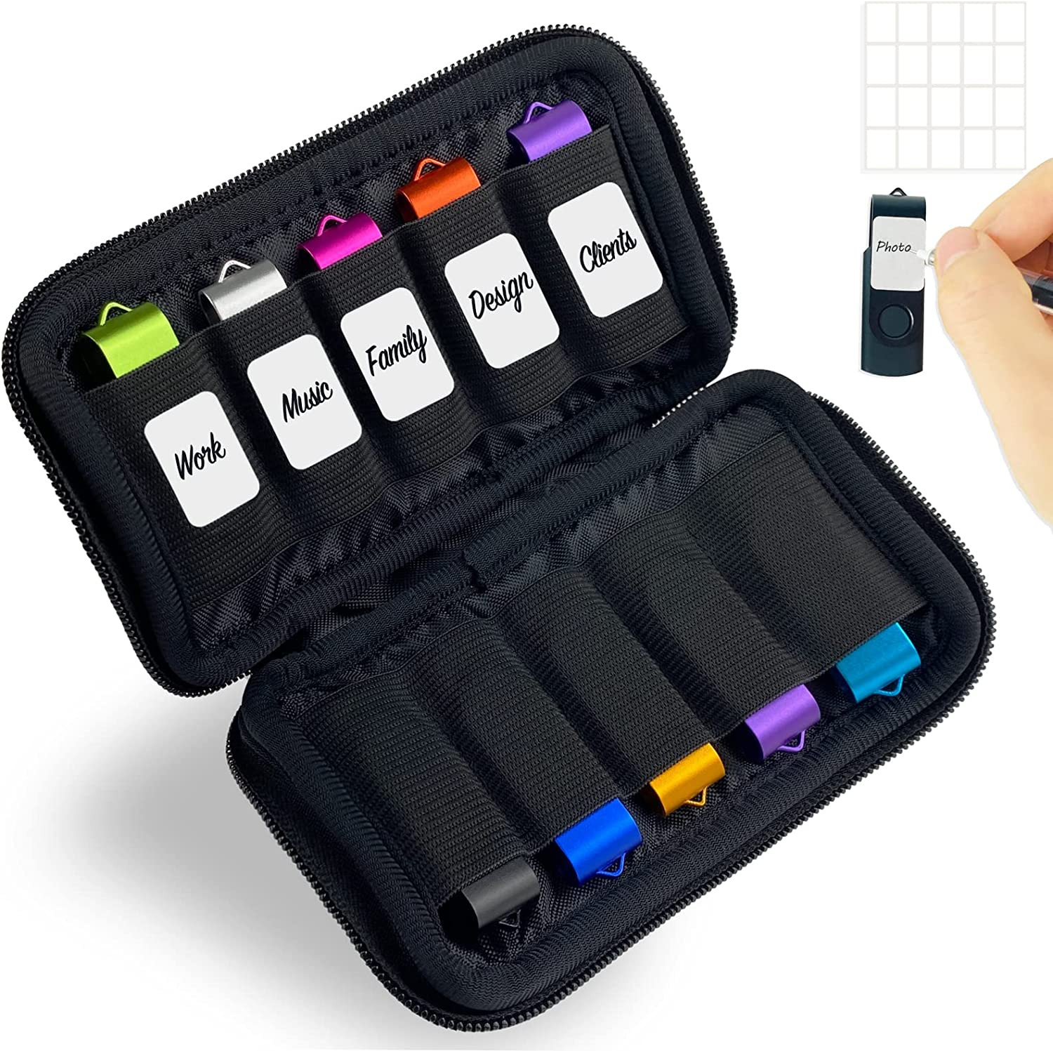 10 Slots Neoprene USB Flash Drive Case with 20 Identification Labels,Anti-Static