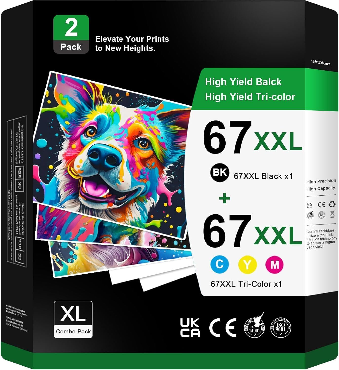 67XXL Black Color Ink Cartridge Combo for HP Deskjet 2752e 2755e Envy 6455 6455e