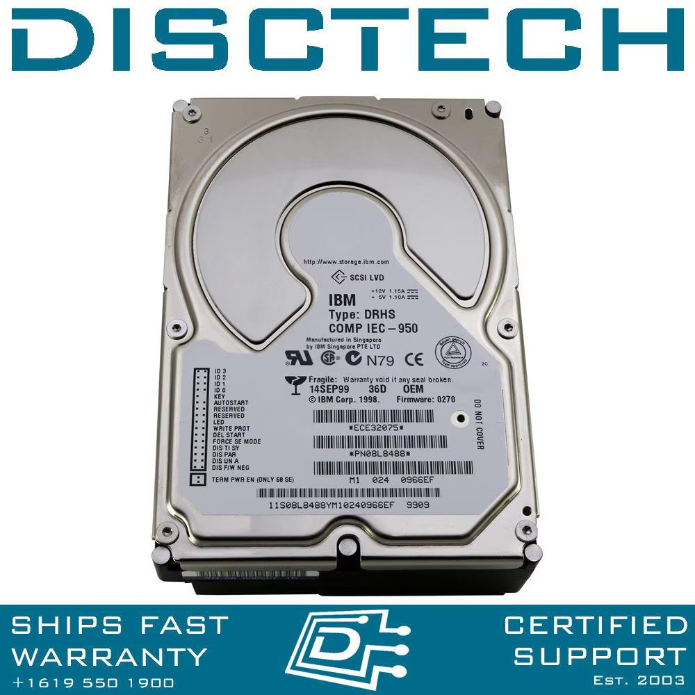 IBM 08L8488 UltraStar 36XP Model 36D / DRHS-36D 3.5 inch HH 36GB 7.2k drive