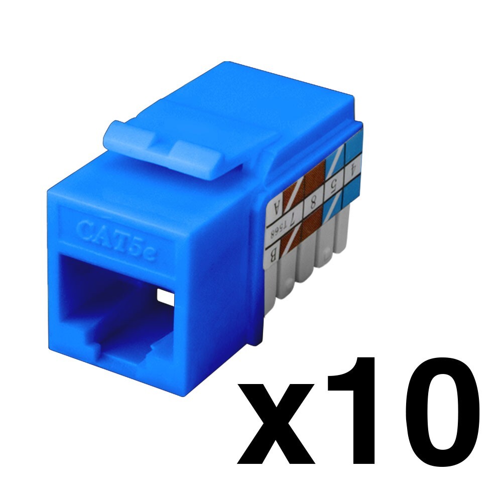 Construct Pro RJ45 Cat5e Keystone Jack Insert (10-Pack, Blue)