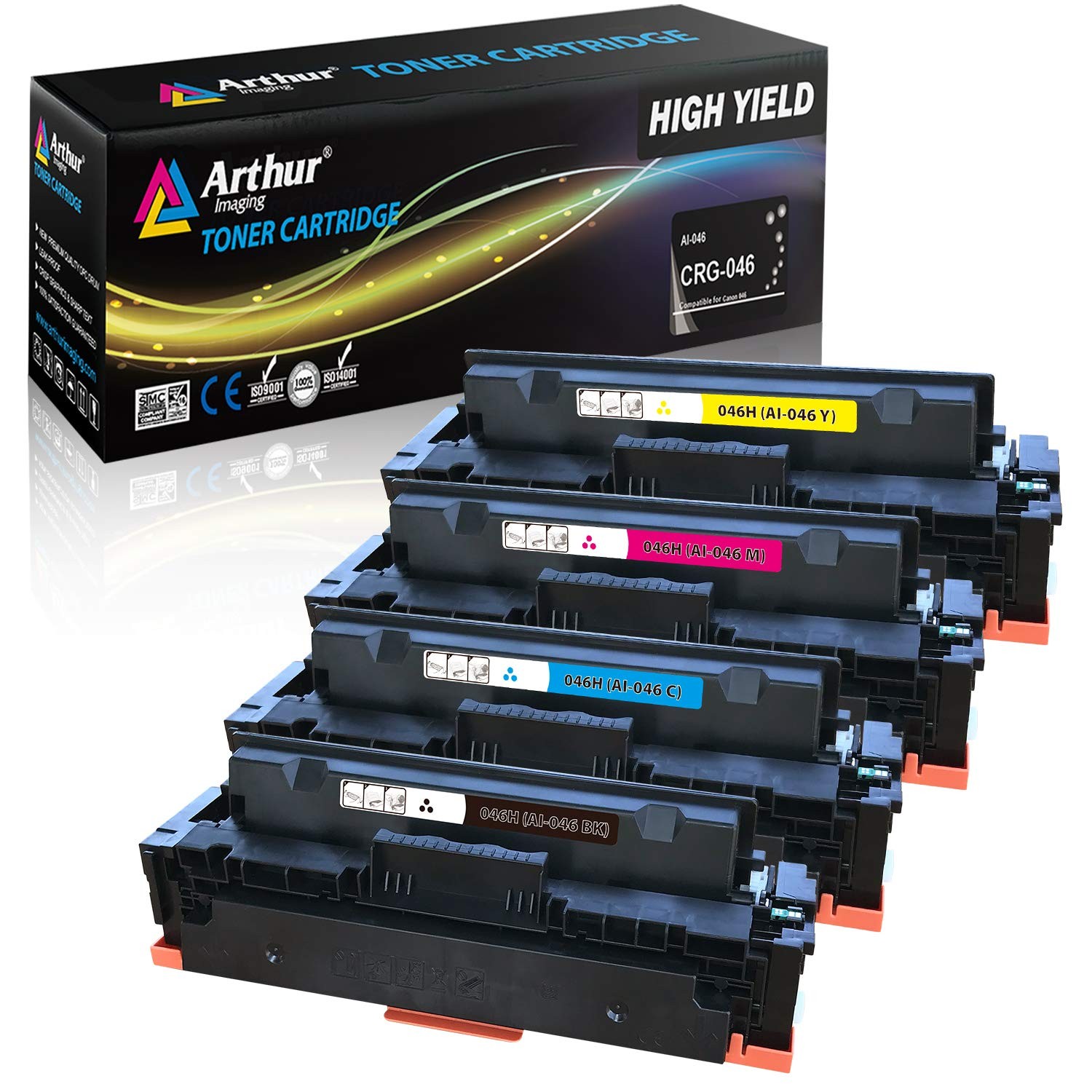Arthur Imaging Compatible Toner Cartridge for C@non 046 046H 4-Pack CMYK