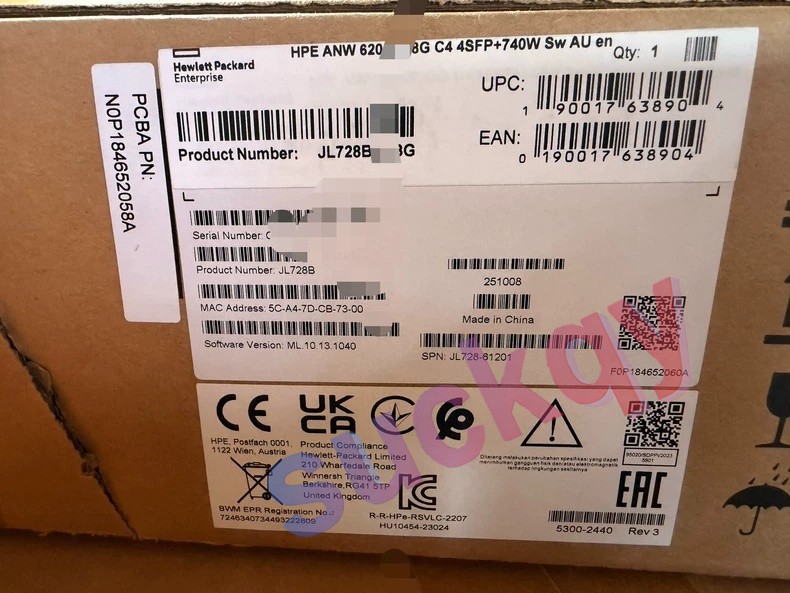 HPE JL728B Aruba Networking CX 6200F 48G Class-4 PoE 4SFP+ 48 Ports New Sealed