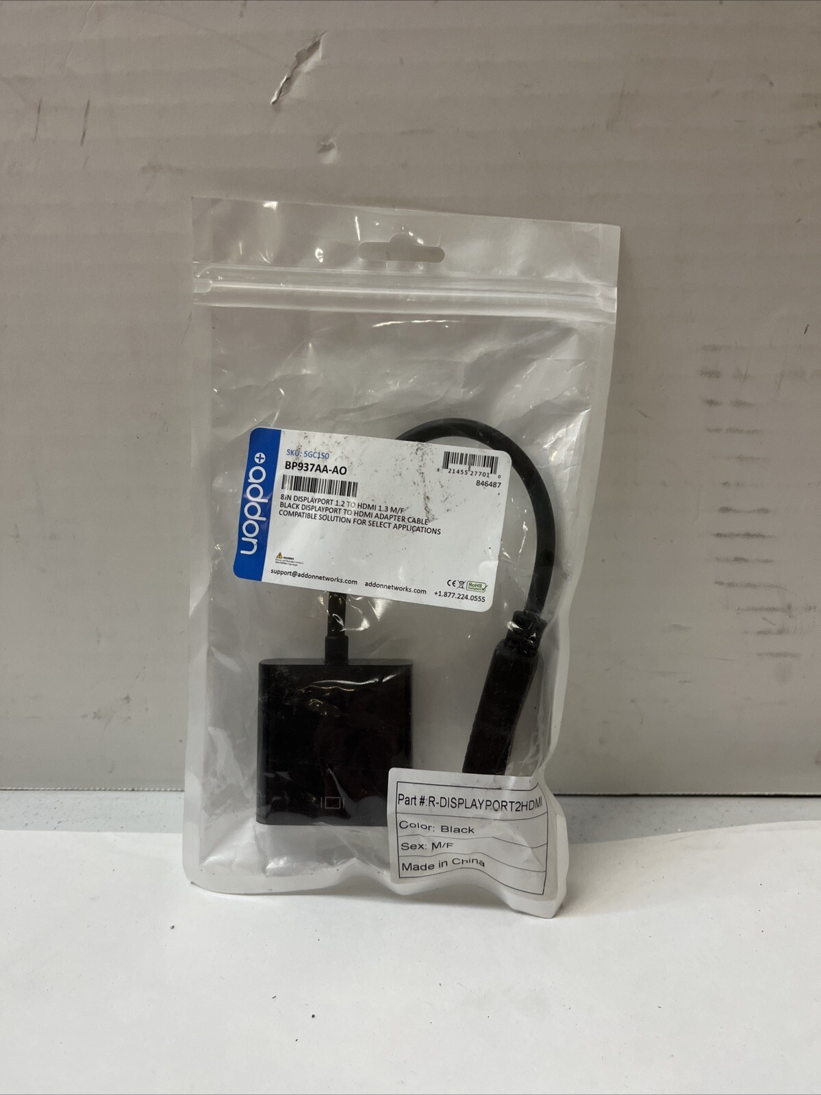 HP BP937AA-AO Comp Adapter Cable 8in DisplayPort/HDMI M/F Black