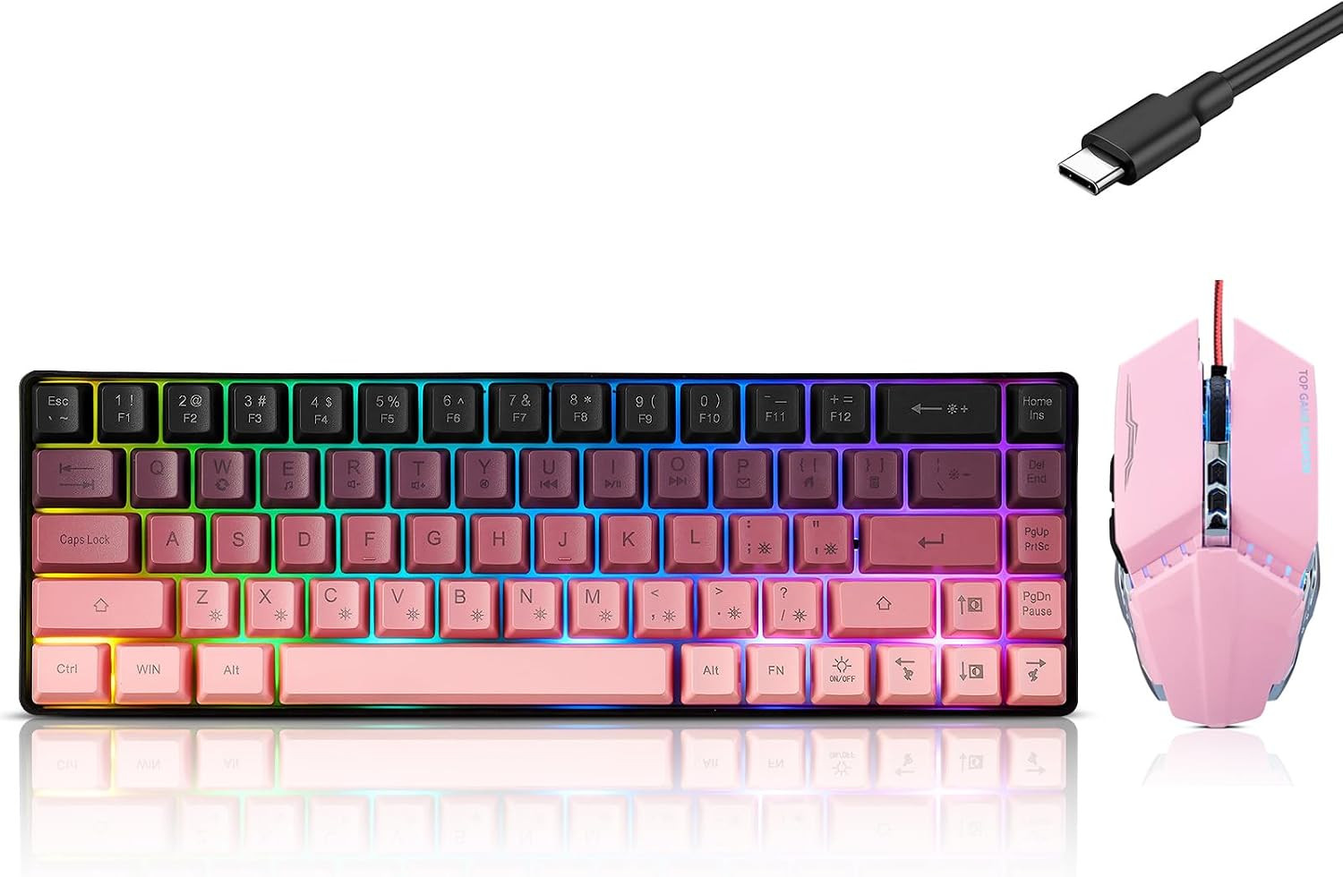Wired 60% Gaming Keyboard and Mouse Combo, Ultra-Compact 61 Keys RGB