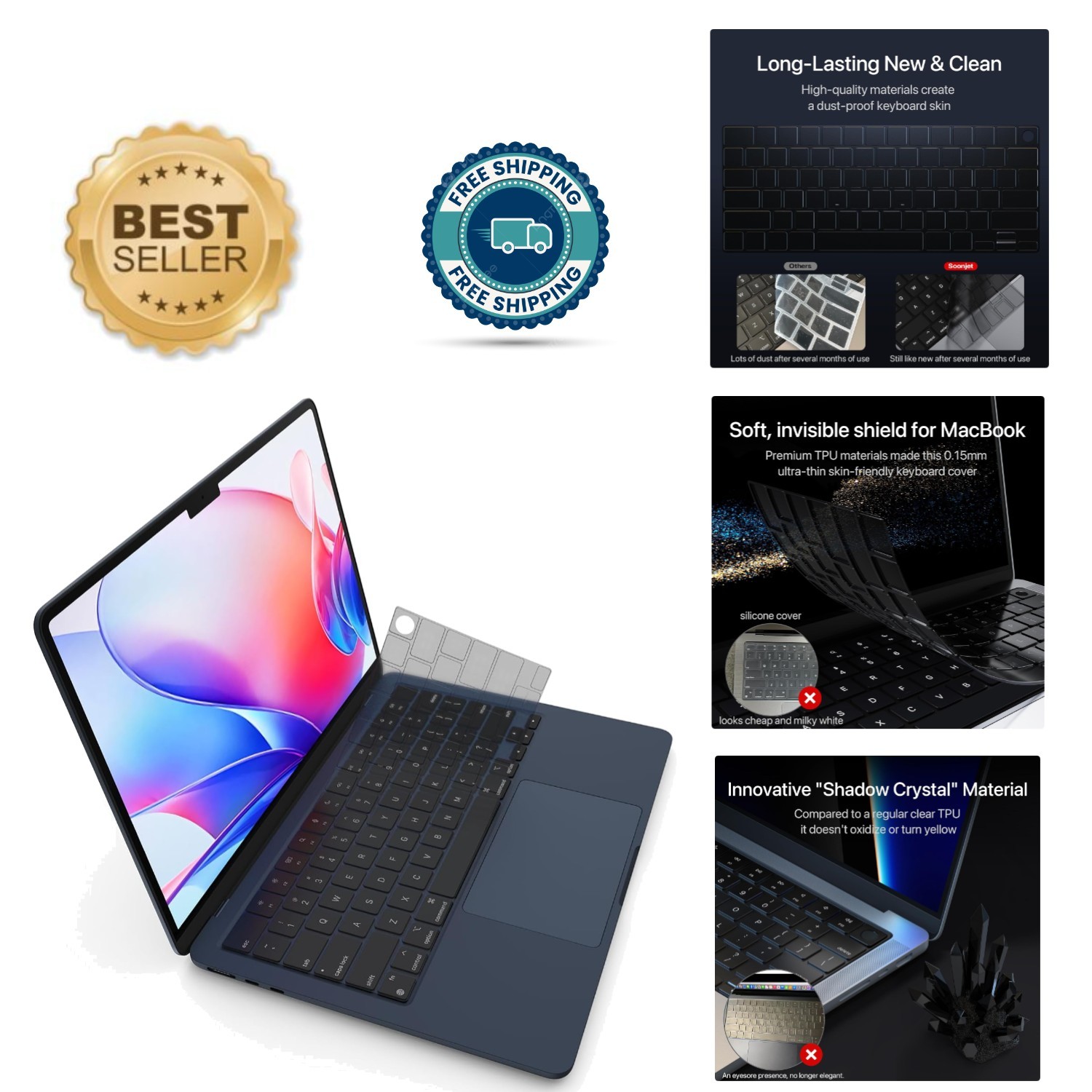 Washable & Reusable Ultra Thin Keyboard Cover for MacBook Air 13/15 & Pro 14/16