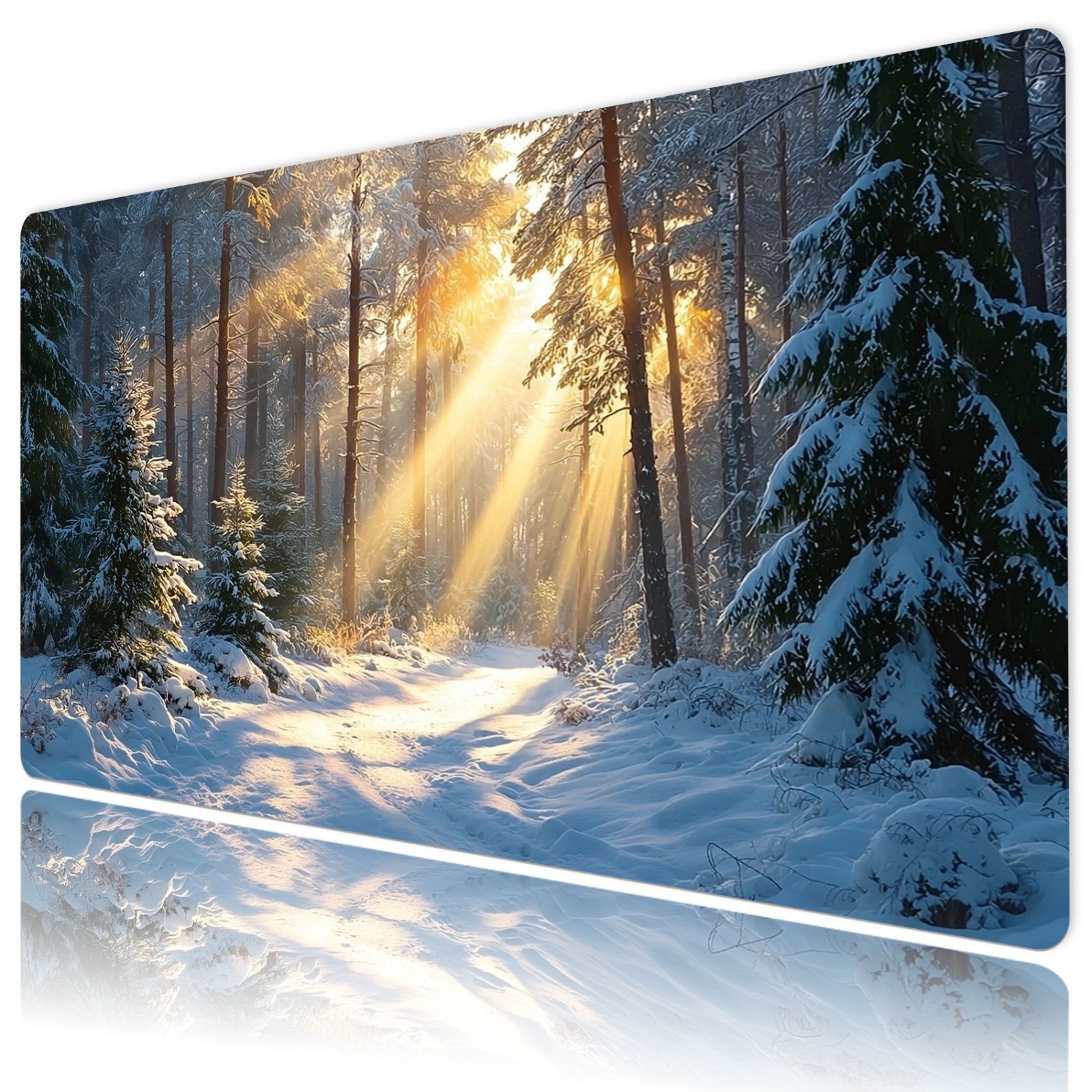 Sunshine Through Winter Forest Landscape Mat for Keyboard and Mouse Desk Pad