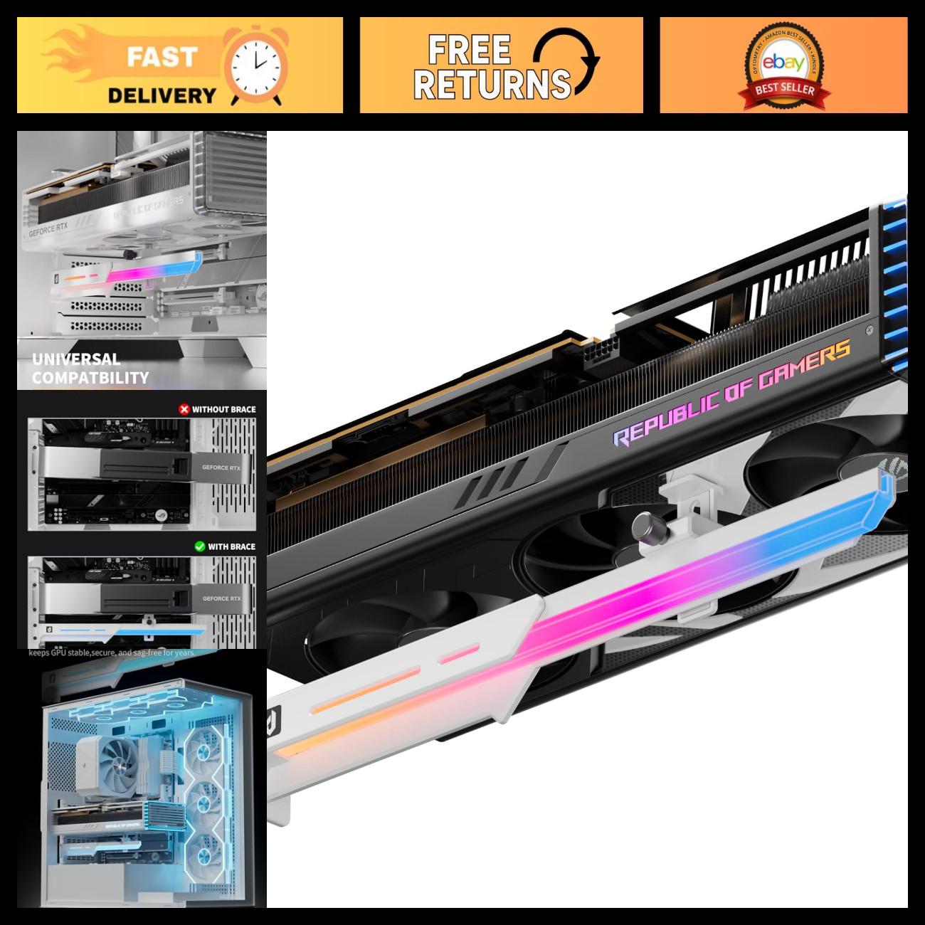 Adjustable RGB GPU Brace Support - 5V Addressable Graphics Card Sag Holder, ARGB