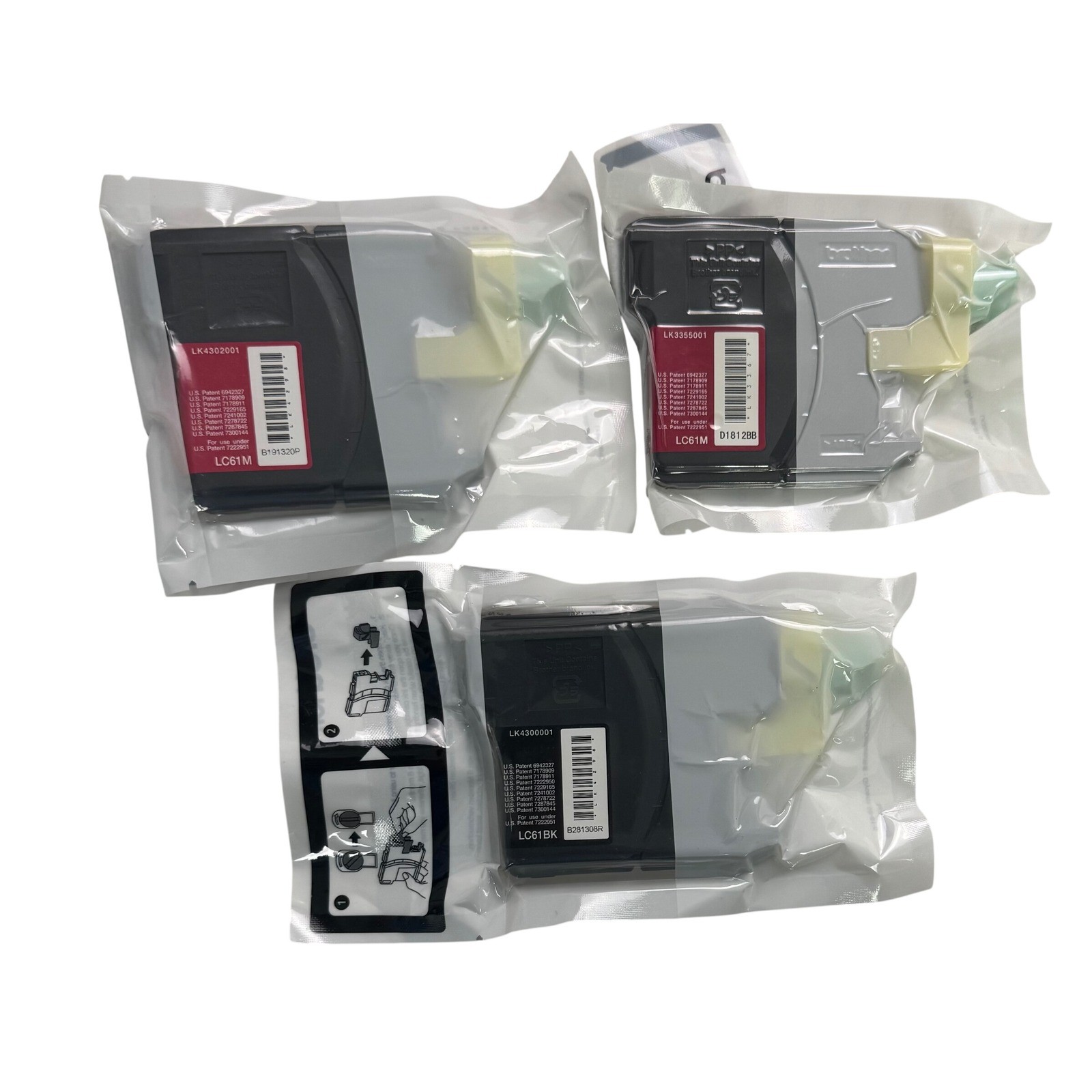 Brother LC61 Ink Cartridges Lot of 3 Genuine OEM LC61BK Black LC61M Magenta New
