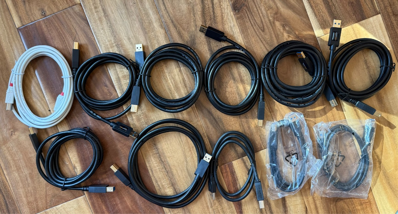 Lot of 11 USB A to B Cables – Amazon Basics + Lindy – Mixed Lengths –USB 2.0/3.0