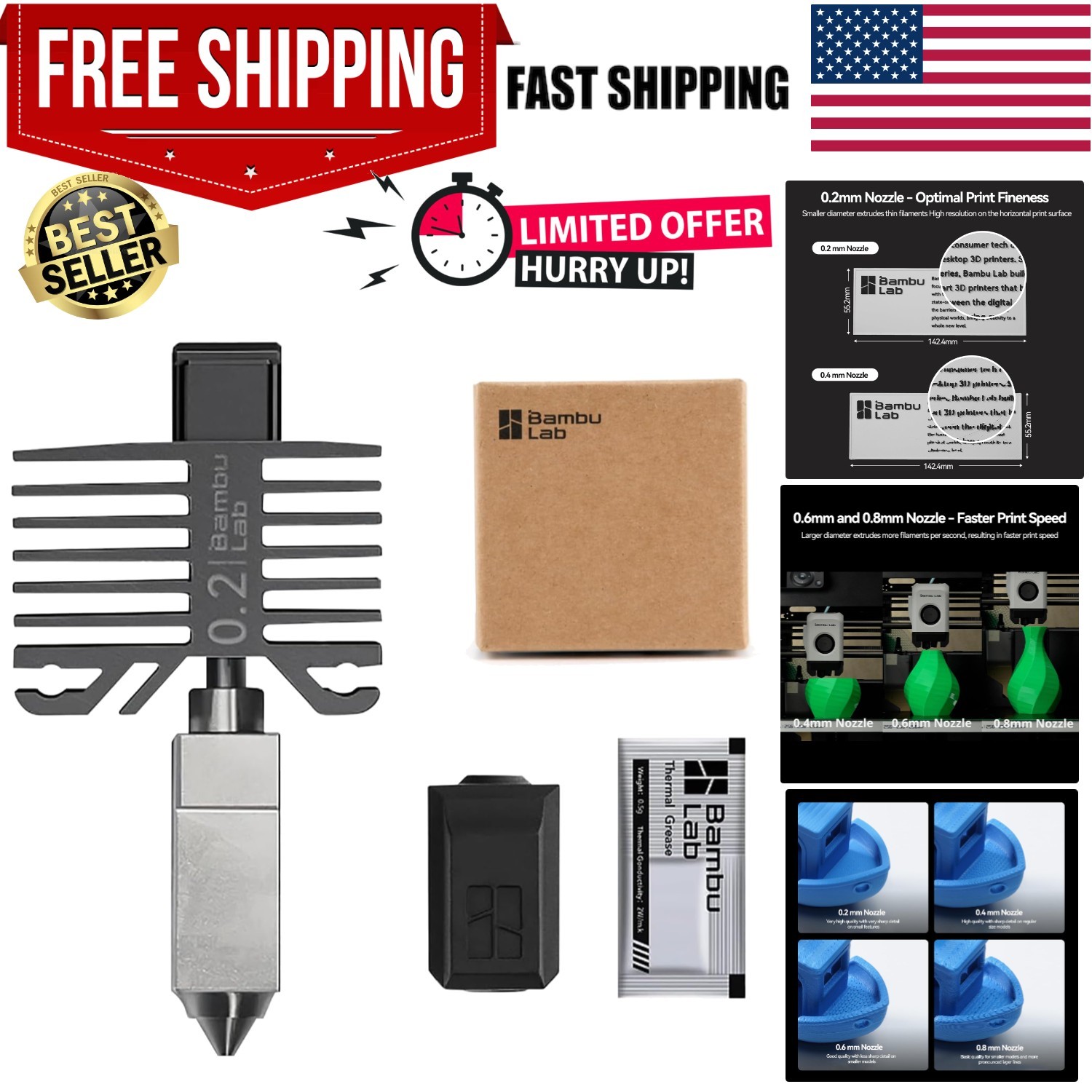 Precision Bamboo 0.2mm Hotend Kit for Bambu Lab X1, P1 & Carbon Printers