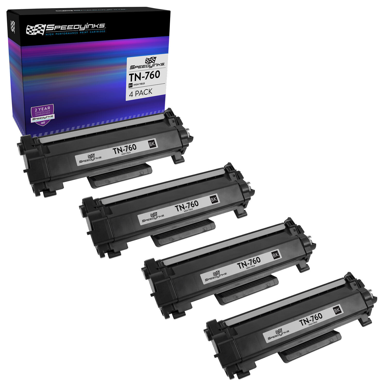 SPEEDYINKS 4PK Replacement for Brother TN760 TN-760 HY Black Toner Cartridges