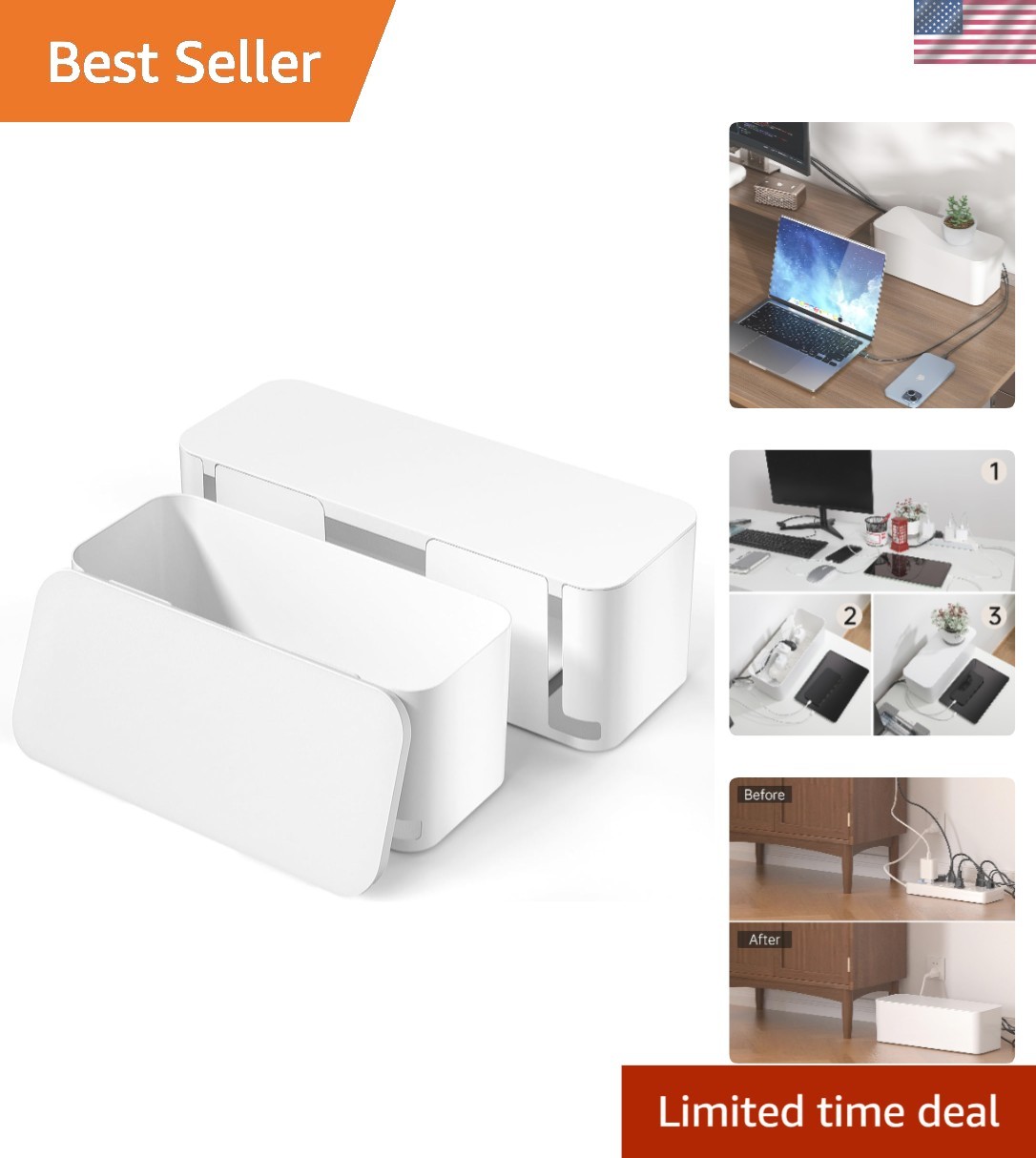 2 Pack Pet-Friendly Cable Management Box - Dustproof & Child-Proof Organizer