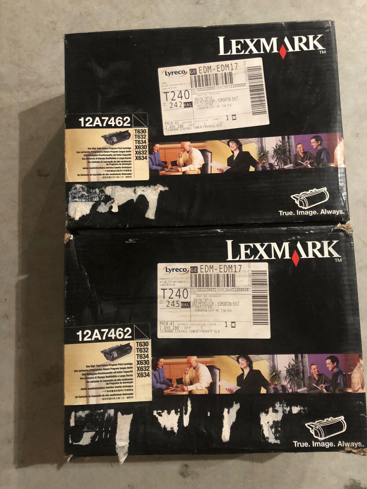 Lot of 2 Genuine Lexmark 12A7462 Black Toner Cartridge  DAMAGED BOX