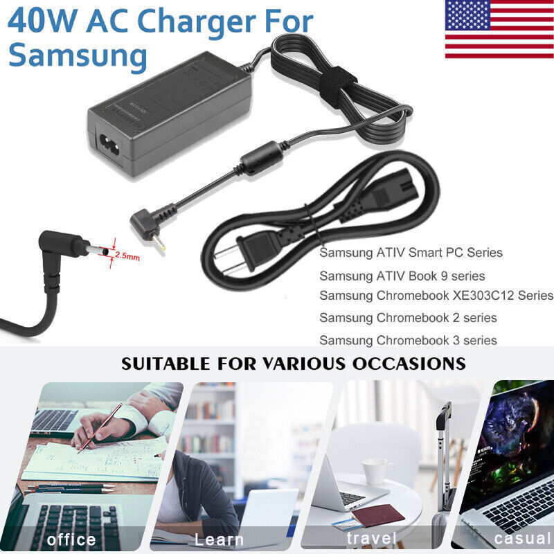 AC Adapter Charger for Samsung Chromebook Xe500c12，Xe500c13，XE500C12，PA-1250-98